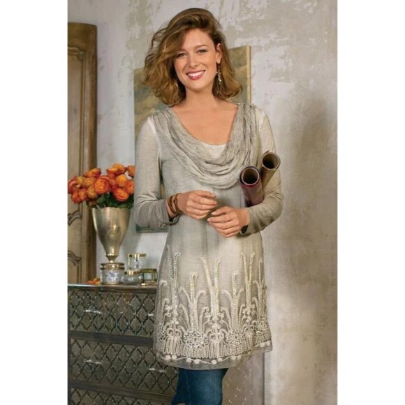 NEW Soft Surroundings Beaux Arts Silk‎ Layered Tunic Top Size XL beaded Sequin - Picture 1 of 12